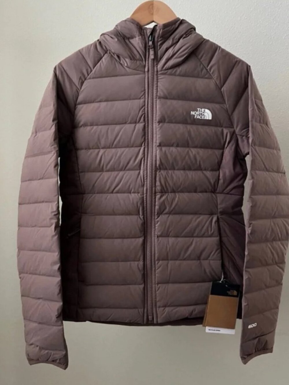 The North Face Taupe Belleview Stretch 600 Down Hoodie Jacket In Deep Taupe